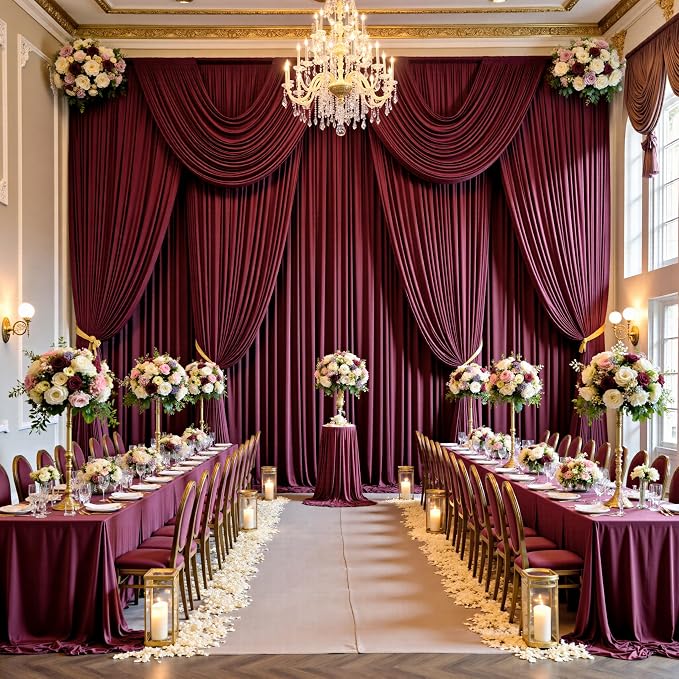 50ft x 15ft Burgundy Backdrop Curtains - Image 2