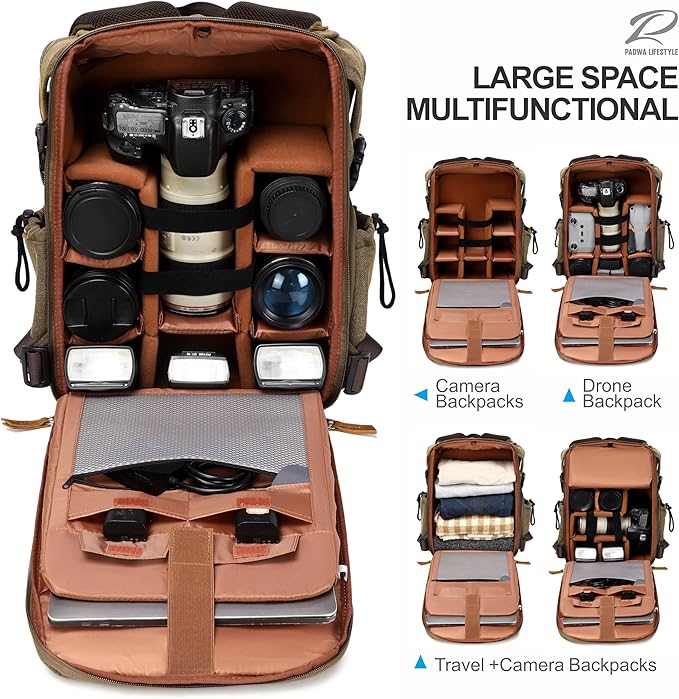 Padwa Lifestyle Khaki Camera Backpack - Image 3