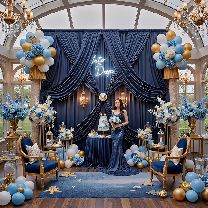20ft x 12ft Wrinkle Free Navy Blue Backdrop Curtain - Image 7