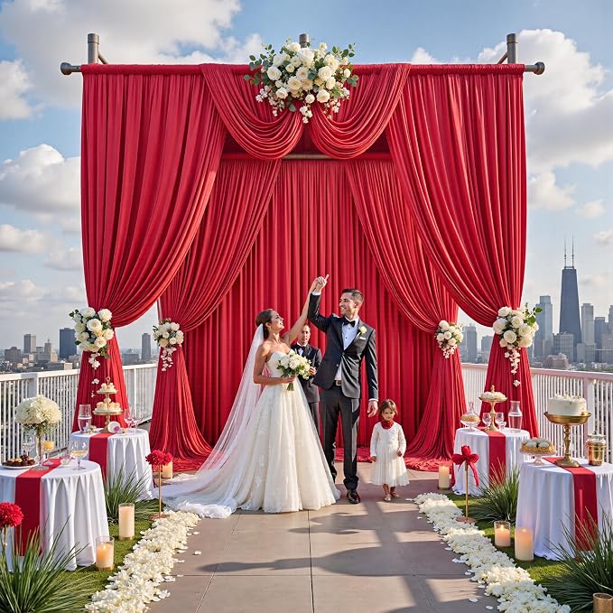 50ft x 12ft Wrinkle Free Red Backdrop Curtains - Image 3