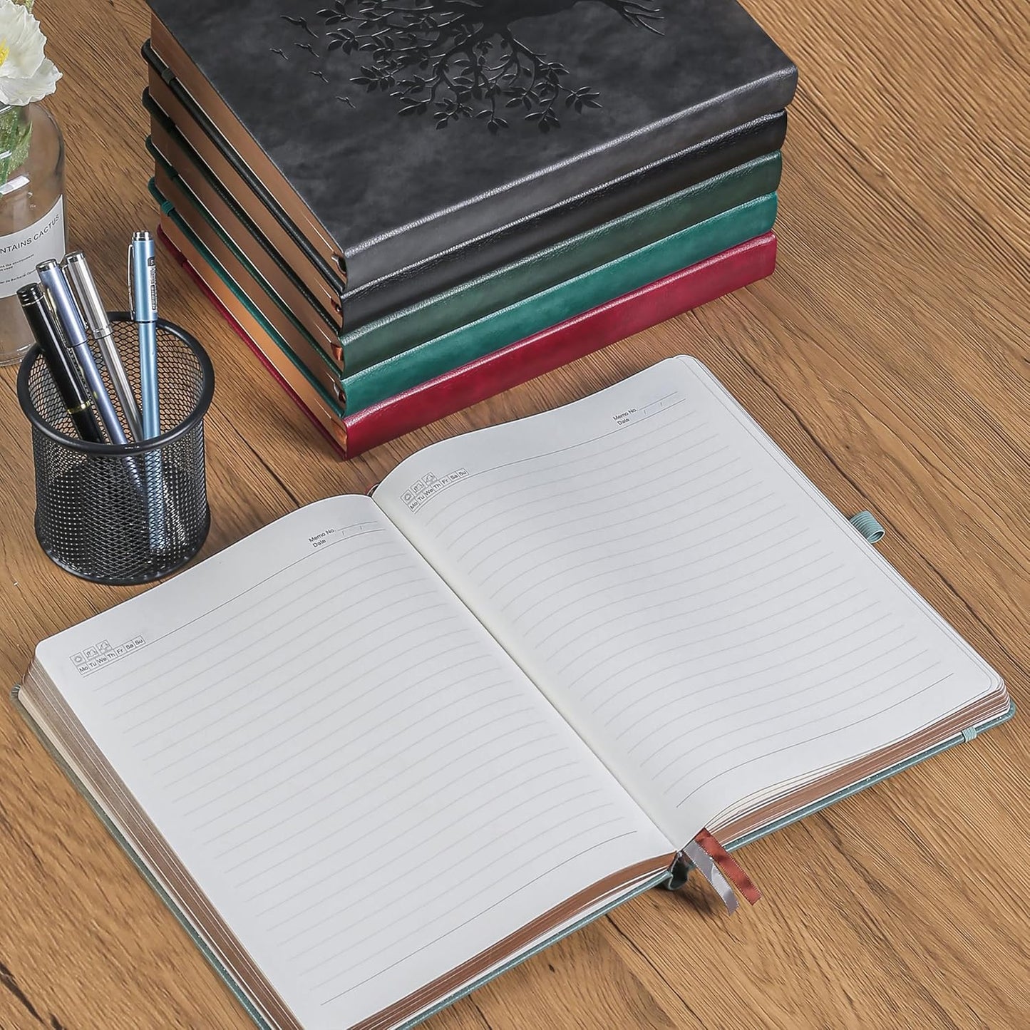ZXHQ A5 360 Pages Lined Journaling Notebooks with Pen, Journals for Women Men, Tree of Life Design, Fine Inner Pocket - Grey