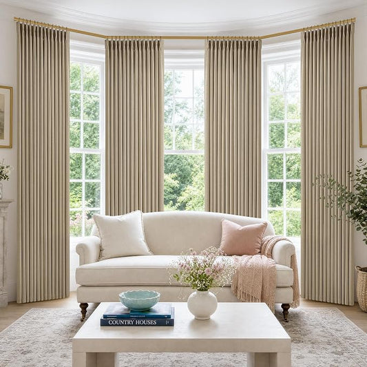 Burlywood Birch Linen Pinch Pleated 84 Inch Long Curtains 4 Panels Set by Twodrapes