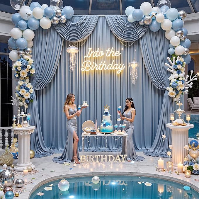 50ft x 15ft Dusty Blue Backdrop Curtains - Image 6
