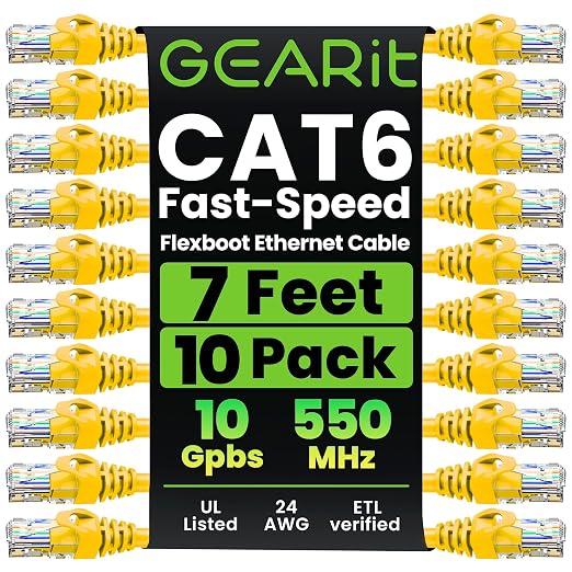 GEARit Cat 6 Ethernet Patch Cable 7 ft Yellow by GEARit