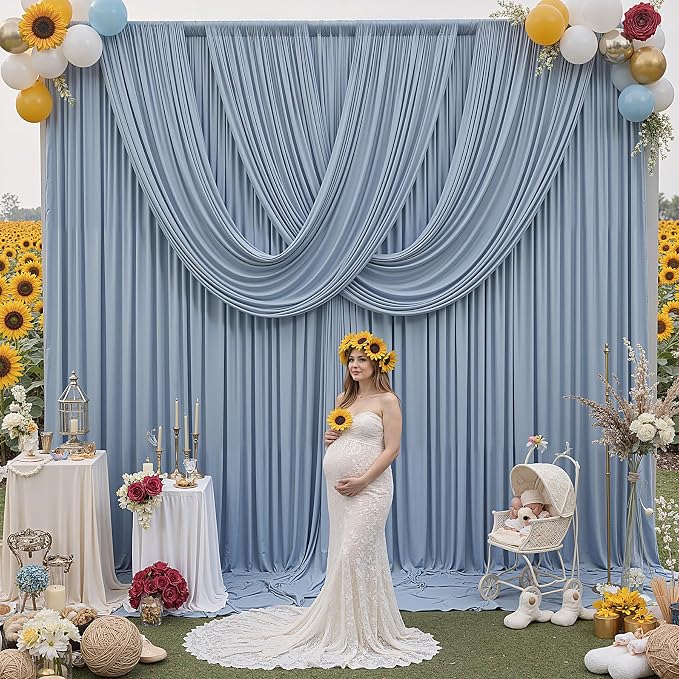 12ft x 10ft Dusty Blue Backdrop Curtains - Image 8
