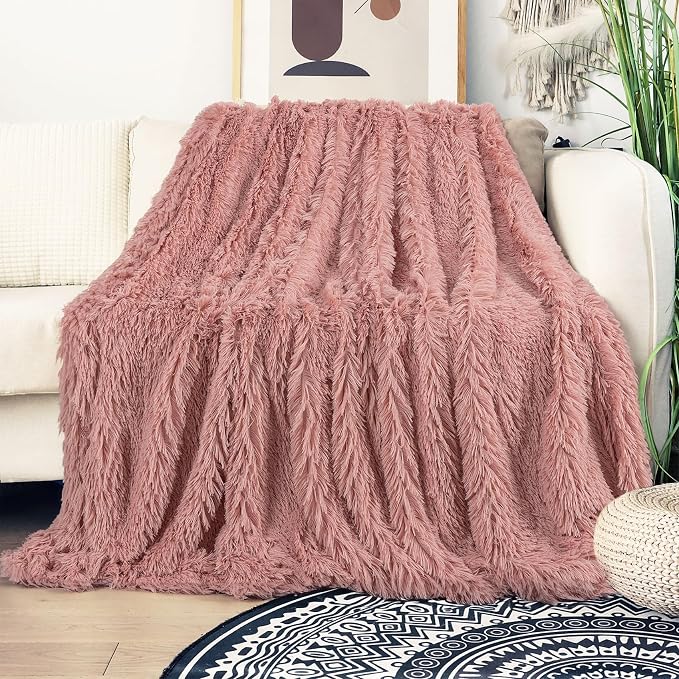 Tuddrom Decorative Extra Soft Fuzzy Faux Fur Throw Blanket 50" x 60", Solid - Image 2