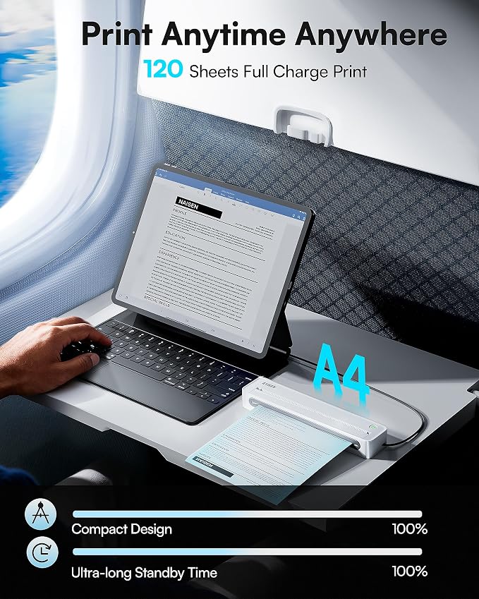 D90E Inkless Portable Printer for Travel, Supports 8.5 x 11 Inch Thermal Paper - Image 4