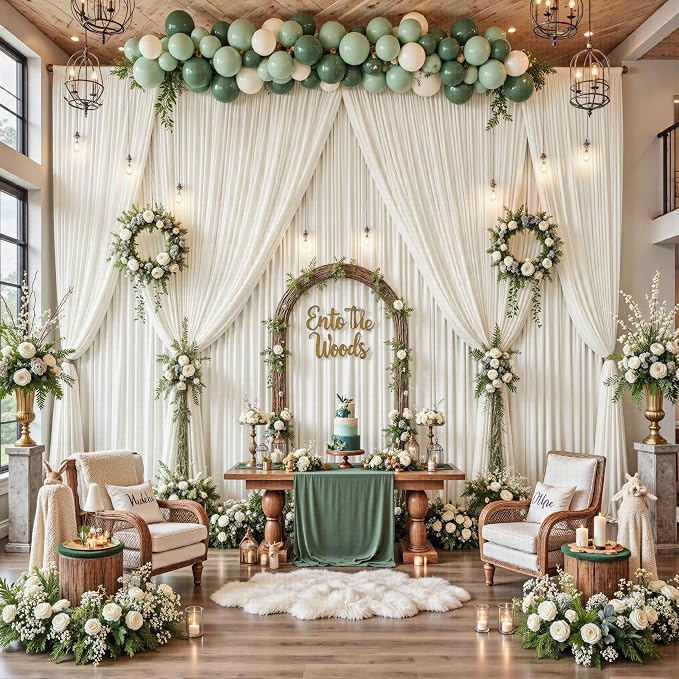 50ft x 12ft Wrinkle Free Ivory Backdrop Curtains - Image 3
