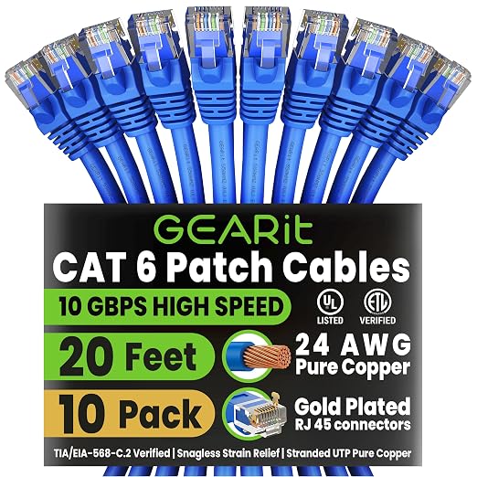 GEARit Cat 6 Ethernet Patch Cable 20 ft Blue by GEARit