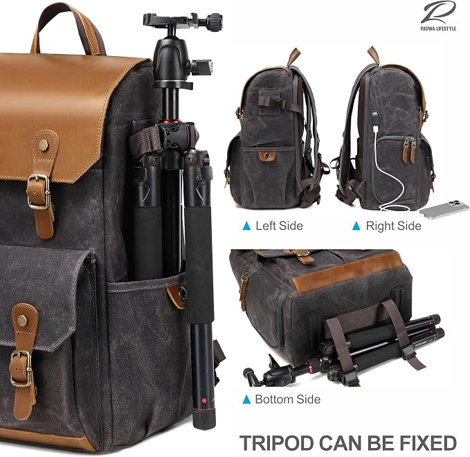 Padwa Lifestyle Gray Black Camera Backpack - Image 8