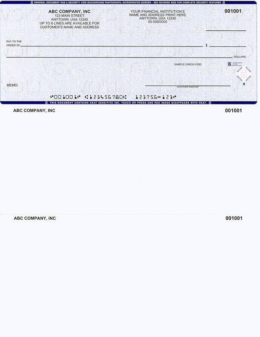 Computer Checks on Top - Custom Laser Business Checks Compatible with QB accounting software, Blue (250)
