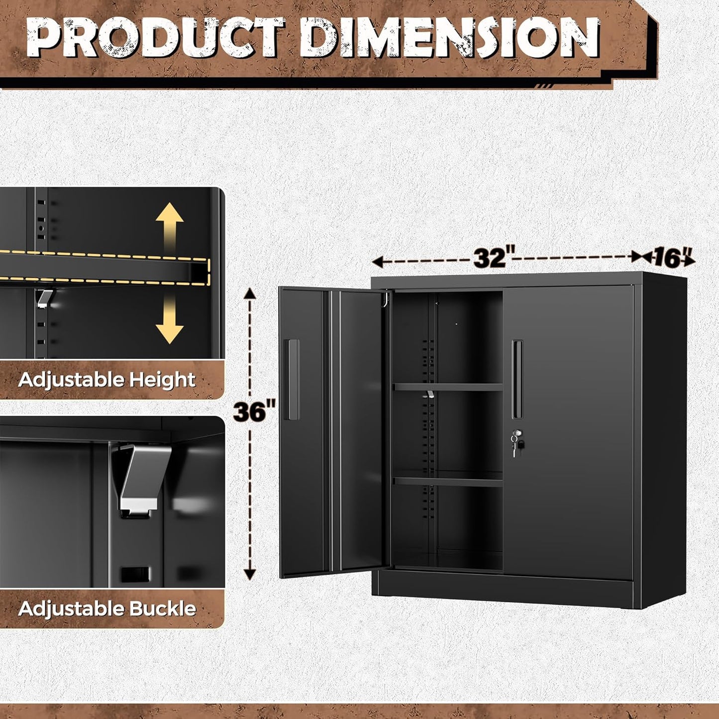 INTERGREAT 36" Metal Cabinets with Lock,Lockable Metal Cabinet Storage with Doors and Shelves for Garage,Black Locking Garage Storage Cabinets