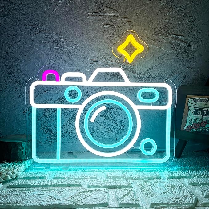 Camera Neon Sign Dimmable LED Light Up Wall Decor Multi-Color Retro Photography by Manimo