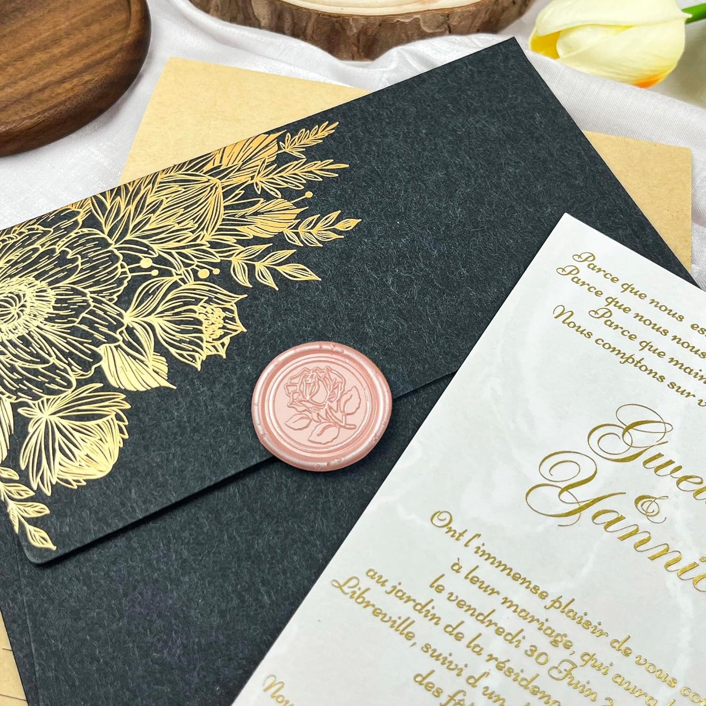Pink Metal Vintage Rose Style Wax Seal Stickers, 50 Pcs - Waterproof, Self Adhesive, for Wedding Invitations, Envelope, Gift Wrap, Christmas
