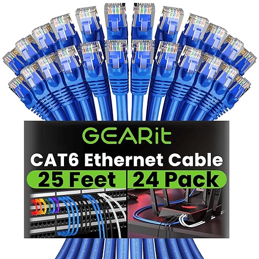 GEARit Cat 6 Ethernet Patch Cable 25 ft Blue, High Speed 24AWG 10Gbps RJ45 by GEARit