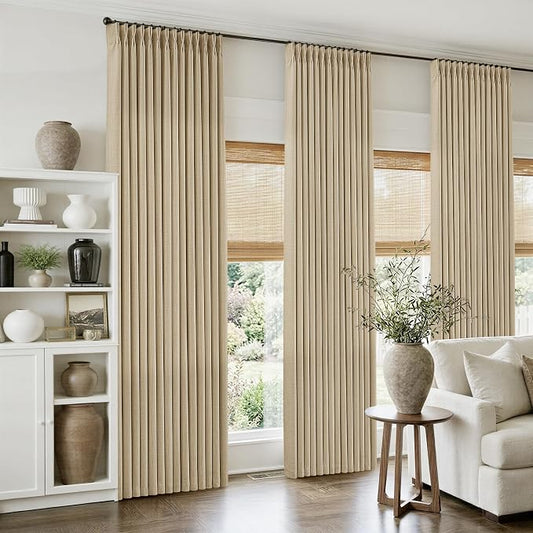 Tan Pinch Pleated Bedroom Curtains 96 Inches Long 4 Panels Set, Memory Trained by Twodrapes