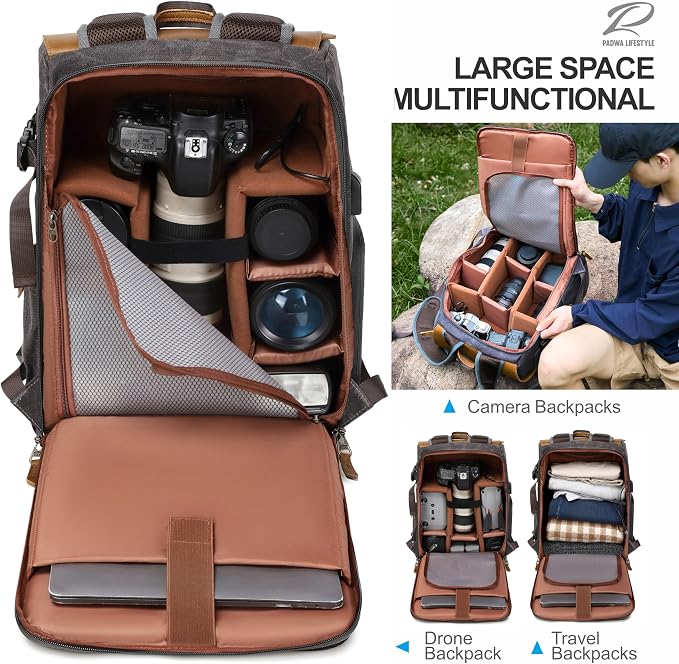 Padwa Lifestyle Gray Black Camera Backpack - Image 3
