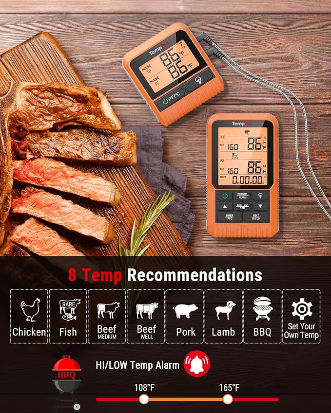 TempPro TP826 500FT Wireless Meat Thermometer, Dual Meat Probe Cooking - Image 3