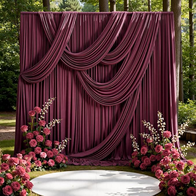 50ft x 15ft Burgundy Backdrop Curtains by CO-AVE
