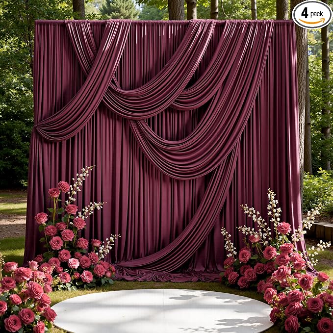 20ft x 15ft Burgundy Backdrop Curtains by CO-AVE