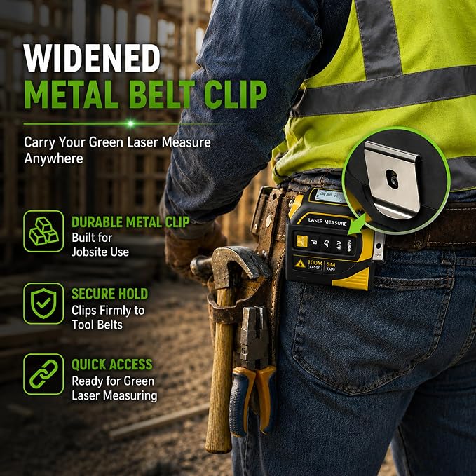 4-in-1 Digital Green Laser Tape Measure, 16FT Tape, 328FT Distance Meter | 33FT - Image 9