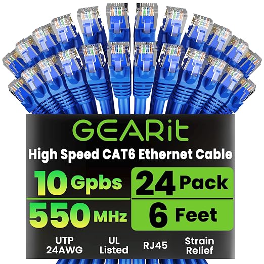 GEARit Cat 6 Ethernet Patch Cable 6 ft Blue, Cat 6 High Speed 24AWG 10Gbps RJ45 by GEARit