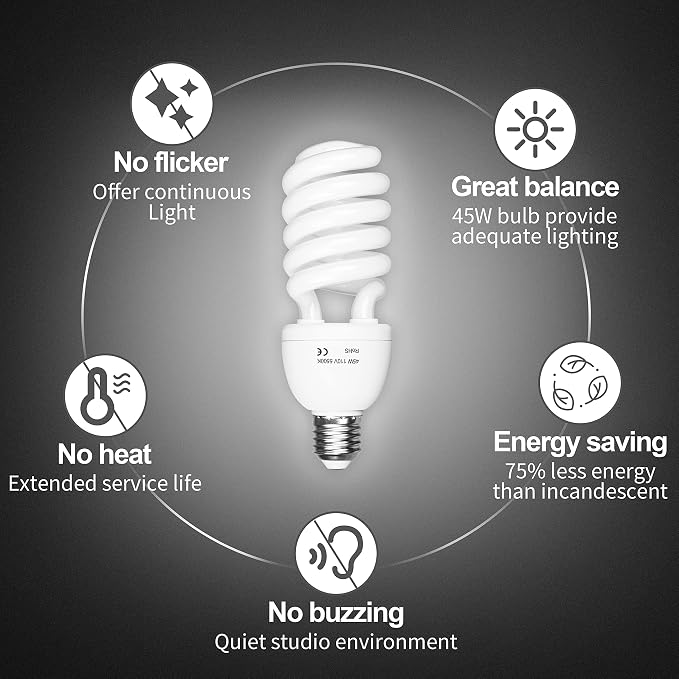 EMART Full Spectrum Light Bulb, 4 x 45W 5500K Spiral CFL Daylight - Image 5