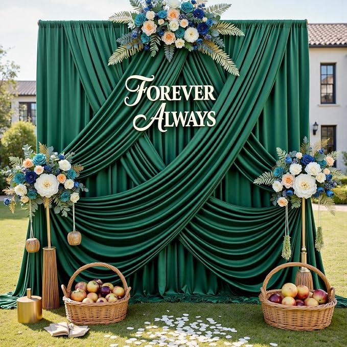 50ft x 12ft Wrinkle Free Hunter Green Backdrop Curtains by CO-AVE