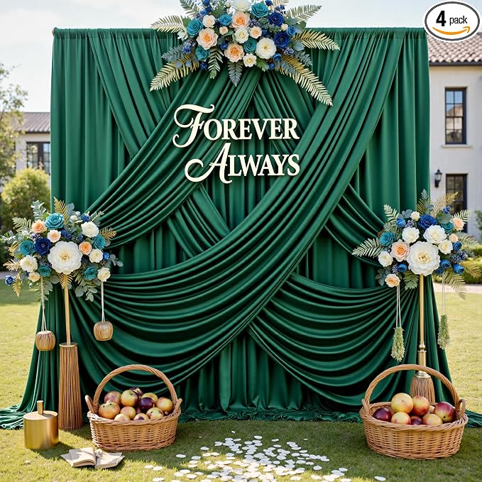 20ft x 12ft Wrinkle Free Hunter Green Backdrop Curtains by CO-AVE