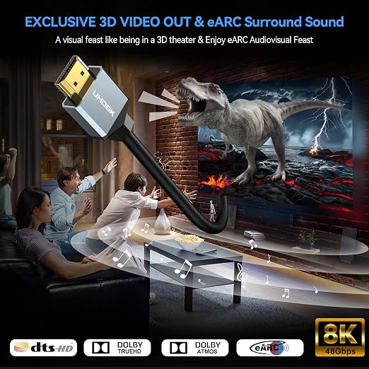 8K HDMI 2.1 Cable 5FT, 48Gbps High Speed HDMI Cord Gold-Plated Plugs 8K@60Hz - Image 3