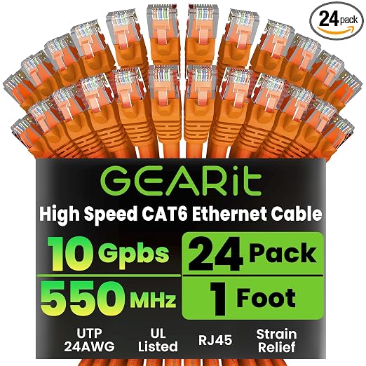 GEARit Cat 6 Ethernet Patch Cables 1 ft Orange, High Speed 24AWG 10Gbps RJ45 by GEARit