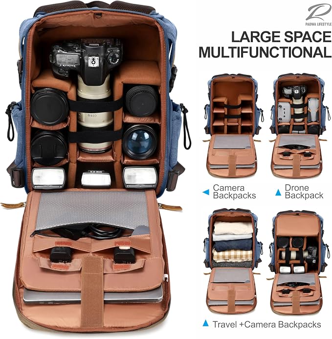 Padwa Lifestyle Blue Canvas Camera Backpack - Image 3