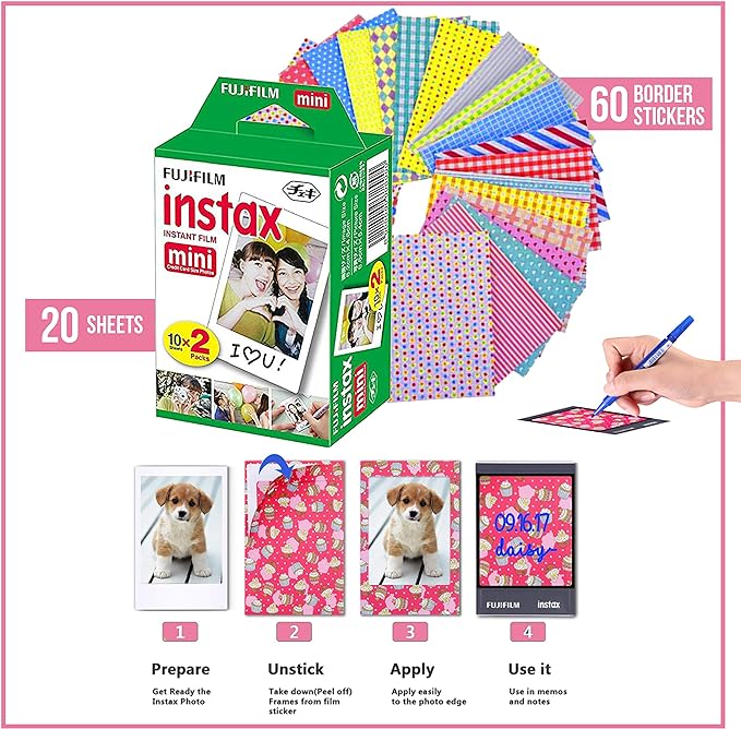 Fujifilm Instax Mini Instant Film 5 Plastic Desk Frames, 60 Sticker Frames - Image 2
