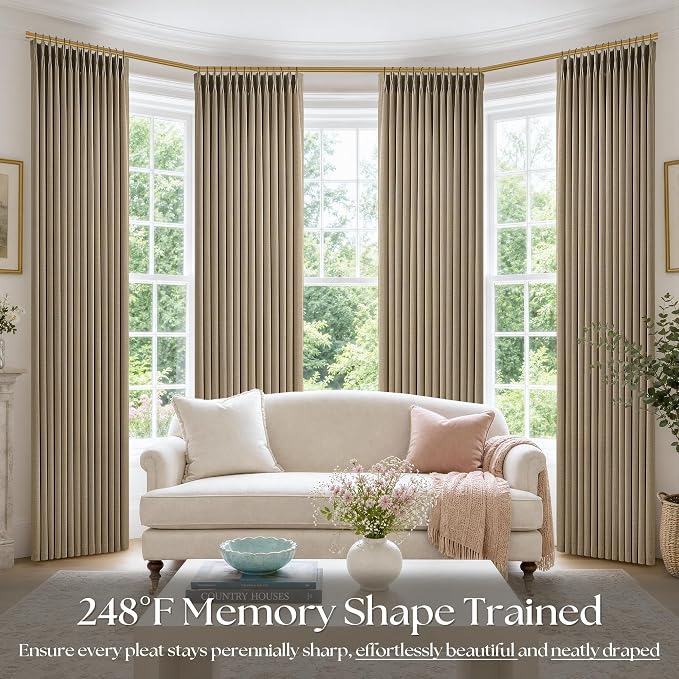 Light Brown Pinch Pleated Bedroom Curtains 96 Inches Long 4 Panels Set - Image 6