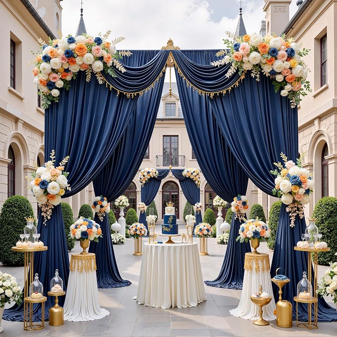 50ft x 12ft Wrinkle Free Navy Blue Backdrop Curtains - Image 9