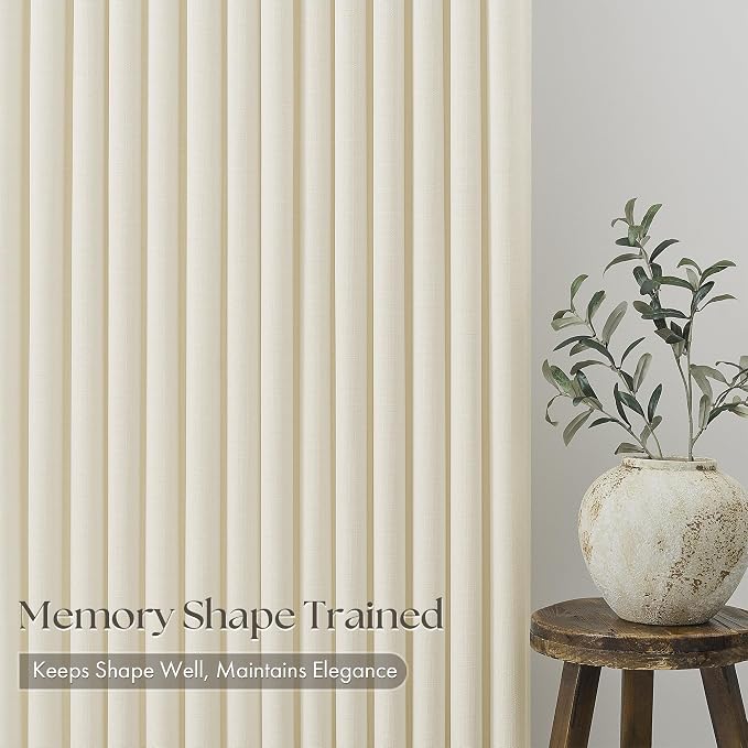 Cream Beige Pinch Pleated Linen Curtains 120 Inch 4 Panels Set - Image 4