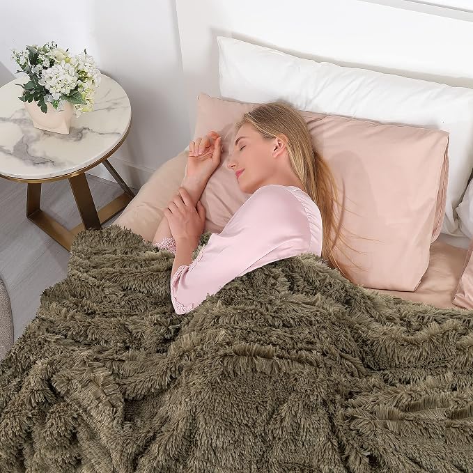 Tuddrom Decorative Extra Soft Faux Fur Blanket Queen Size 80" x 90", Solid - Image 3