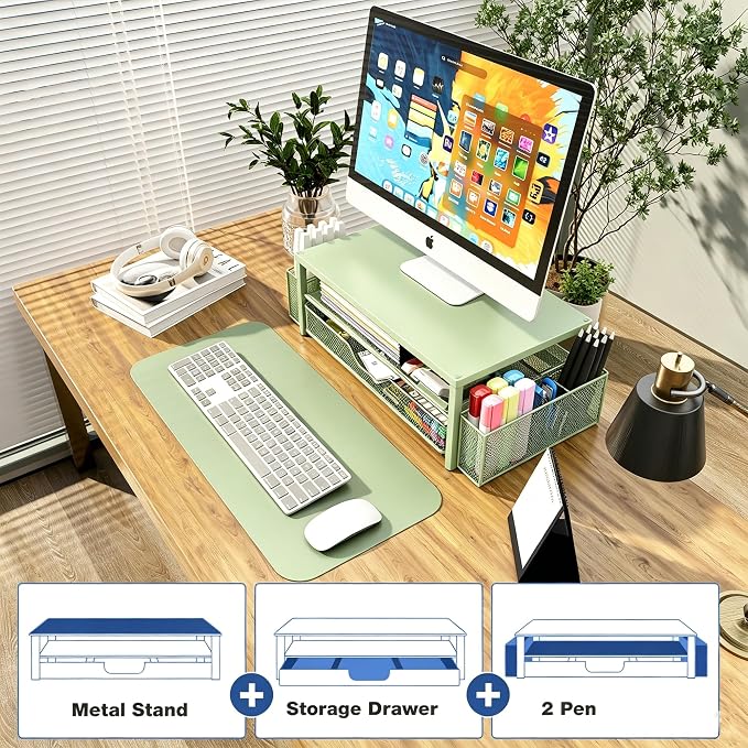OPNICE Desk Organizers and Accessories, 2-Tier Computer Monitor Stand Riser - Image 2