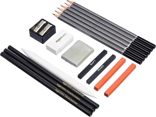 Amazon Basics Sketch and Drawing Pencil Set, 816 Count (17 Packs of 48), Charcoal, Black, White
