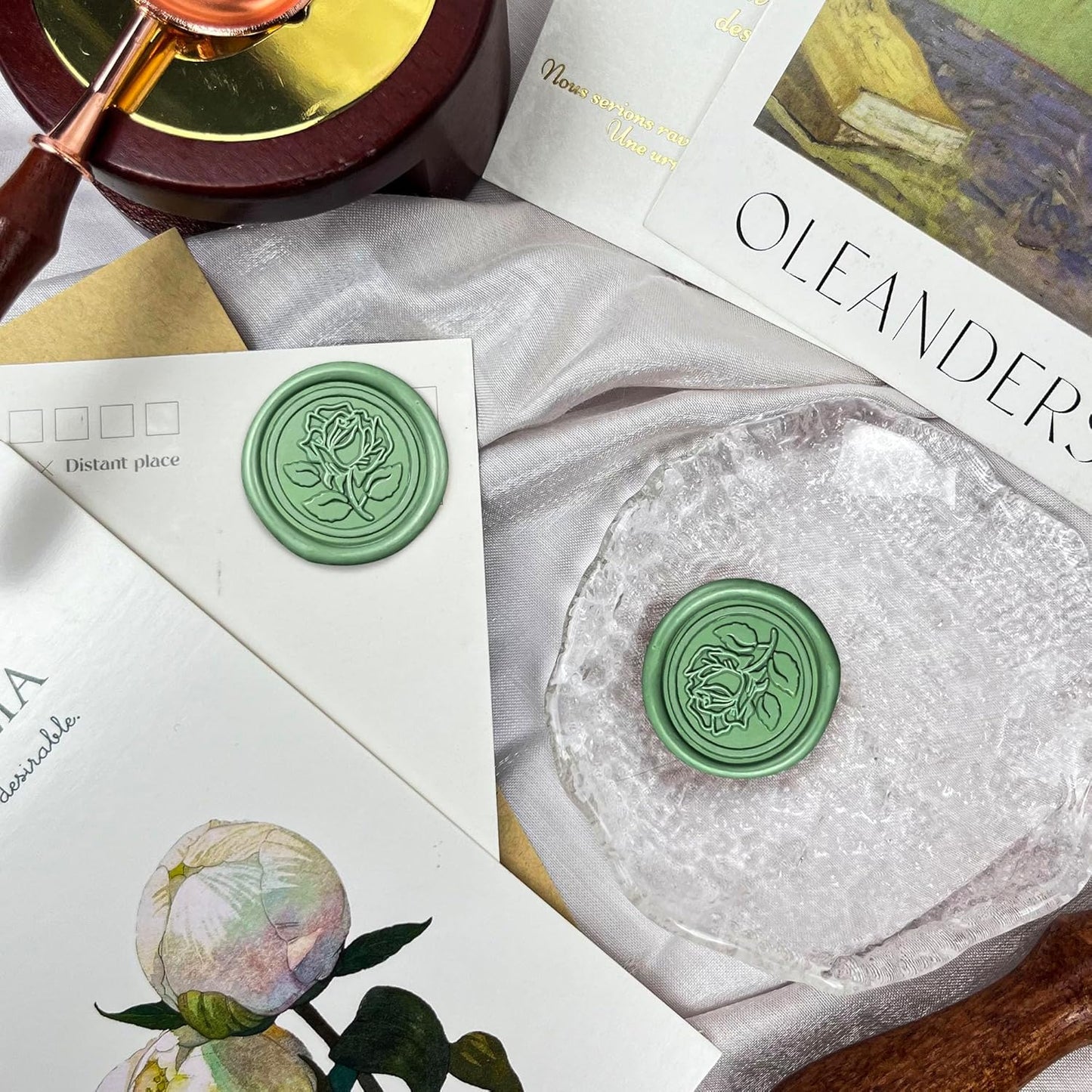 25Pcs Wax Seal Stickers Handmade Envelope Seals Self Adhesive Wax Stickers for Wedding Party Invitations, Envelope, Gift Wrap, Christmas(Rose Style, Olive Green)