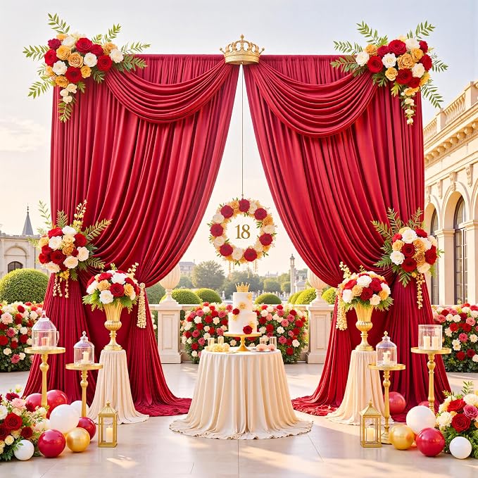 20ftx12ft Wrinkle Free Red Backdrop Curtains - Image 3