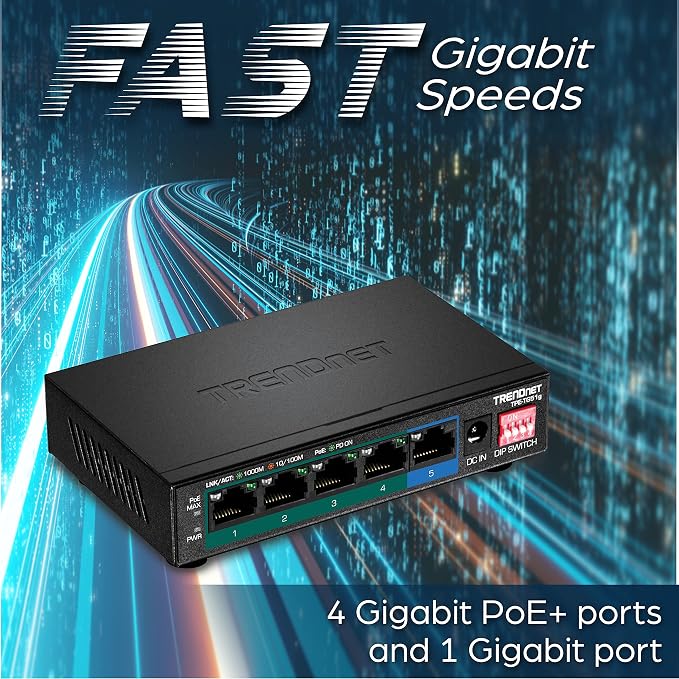 TRENDnet 5-Port Gigabit PoE+ Switch, NDAA + TAA Compliant, Camera DIP Switch - Image 4