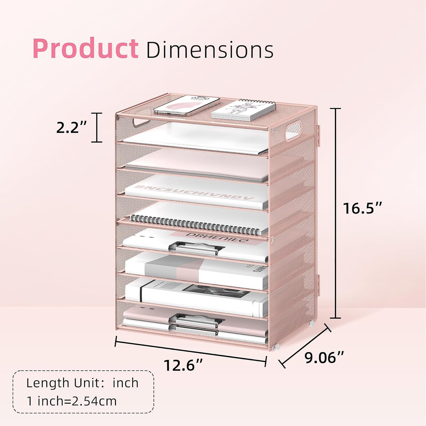 DALTACK 9-Tier Paper Letter Tray Desk Organizer with Handles, Mesh File Holder Organization, Paper Sorter Desk Organizer for Office Home School, Pink