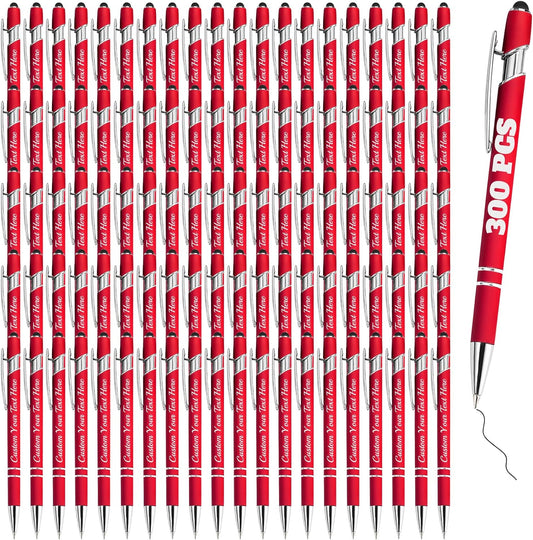 Personalized Pens Bulk 300 with Name Custom Engraving Ballpoint Pens with Stylus Tip Customized Smooth Writing Pens Personalized Gifts for Anniversary Birthday or Graduation(Red,Black Ink)