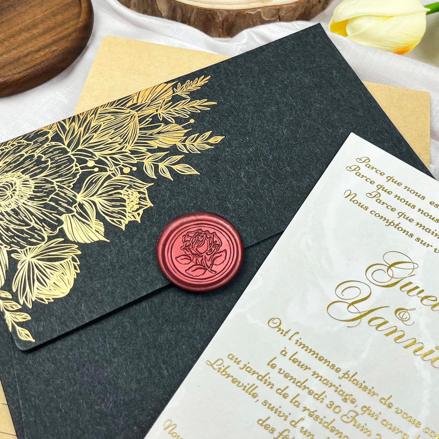 50Pcs Wax Seal Stickers Handmade Envelope Seals Self Adhesive Wax Stickers for Wedding Party Invitations, Envelope, Gift Wrap, Christmas(Rose Style, Red)