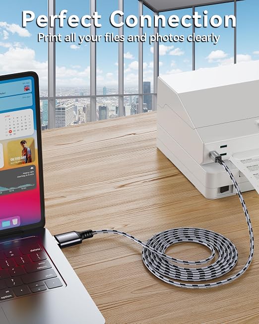 SNANSHI USB Printer Cable 25 ft, Nylon Braided USB 2.0 Type A to B Male Printer - Image 6