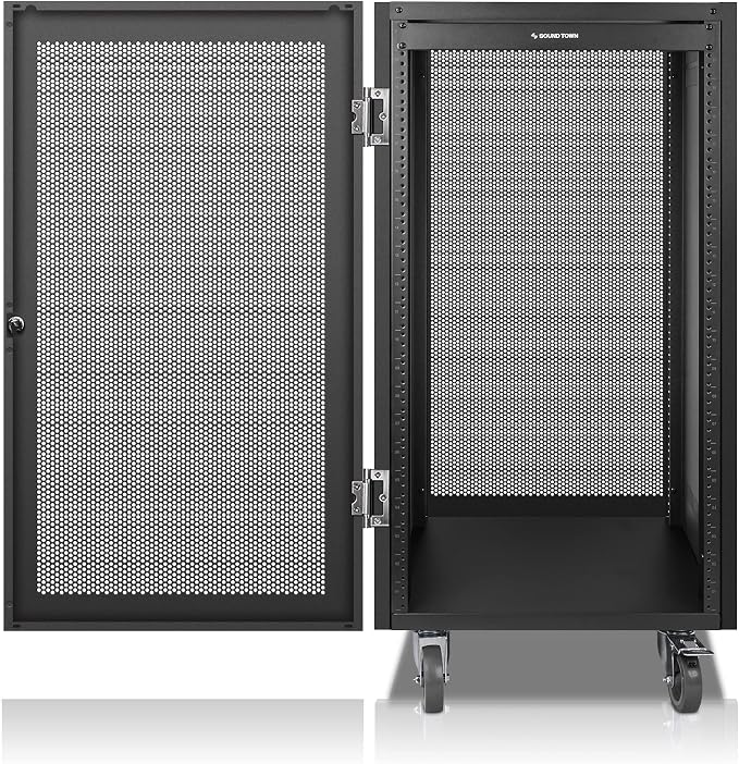 Sound Town 21U Universal Steel Rack, w/Mesh Doors, Locking Casters, Vented Side by SOUNDTOWN