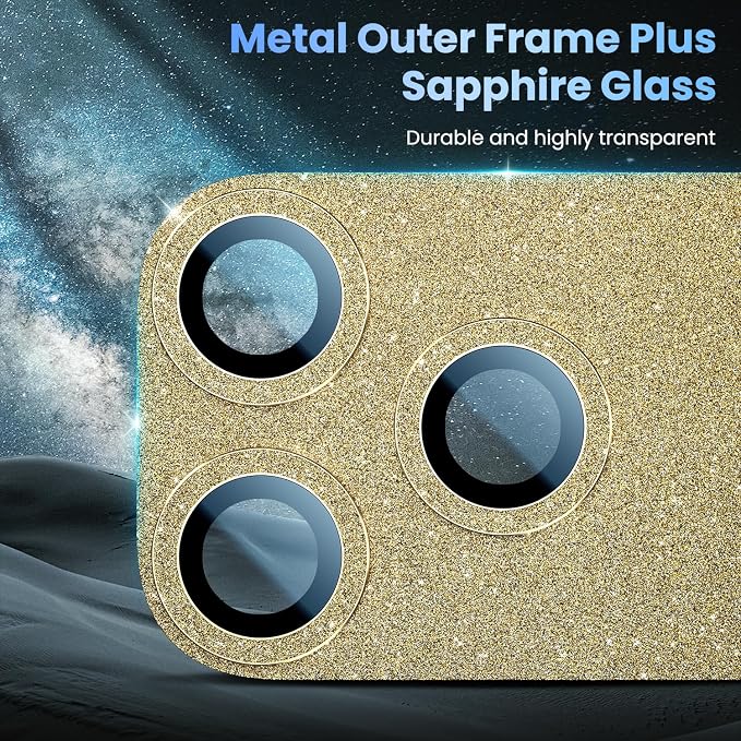 Uyiton for iPhone 17-Pro-Max Camera-Lens Protector: Bling Metal Tempered Glass - Image 4