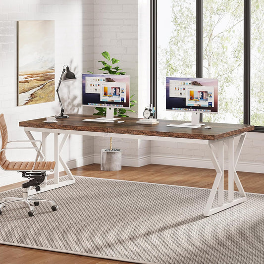 Tribesigns 78.7-Inch Executive Desk, Large Computer Office Desk Workstation, Modern Simple Style Laptop Desk Study Writing Table Business Furniture for Home Office (Rustic Brown/White, 78.7 Inch)