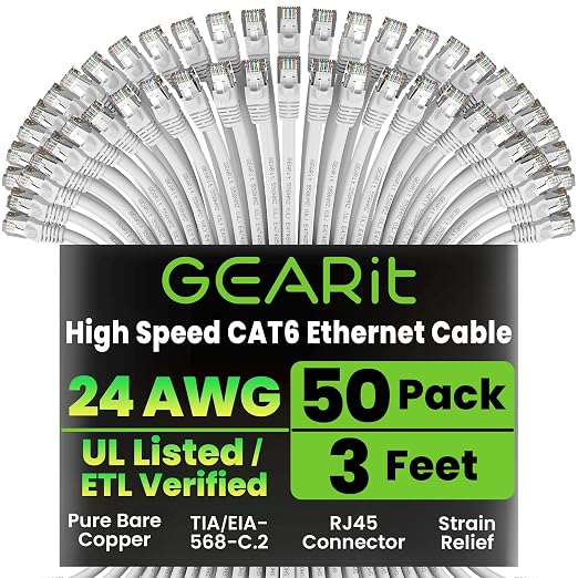 GEARit Cat 6 Ethernet Cable Cat6 Network Patch, Snagless Cord, Internet by GEARit